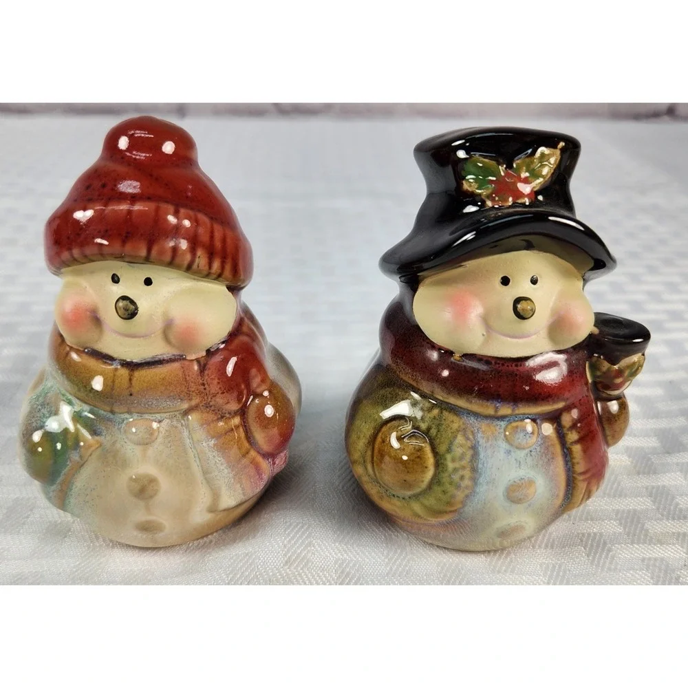 Festive Snowman Hostess Set Cream & Sugar, Salt & Pepper Holiday Party Decor